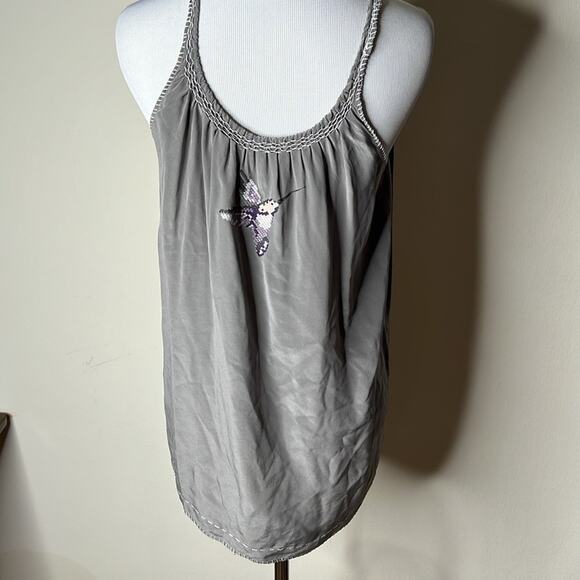Joie Gray Silk Cross Stitched Hummingbird Tank - Picture 5 of 7